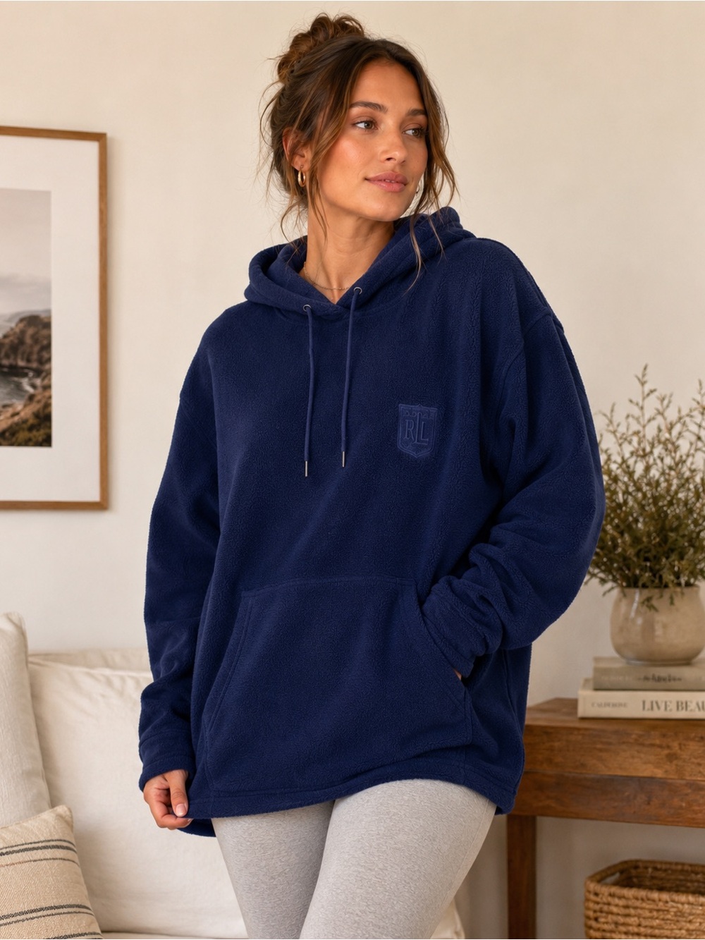 Vintage Lauren Ralph Lauren Navy Fleece Hoodie USA Made Pullover Women’s M